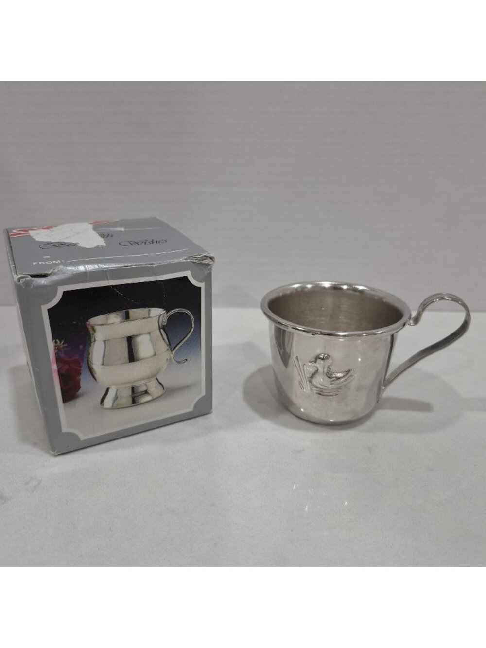 Vintage Silver Plated Baby Christening Cup Embossed Duck Nursery Keepsake Gift